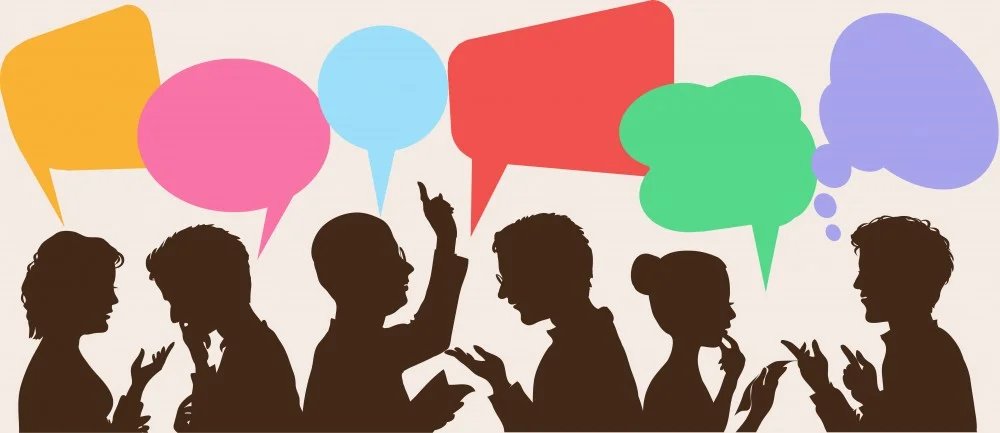 A Graphic Of A Group Of People With Colorful Speech Bubbles
