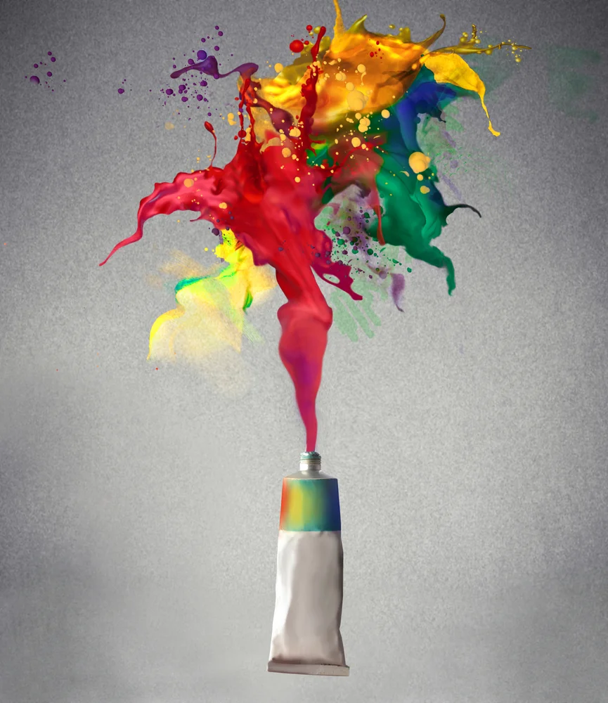 Multicolor Paint Exploding From Paint Tube
