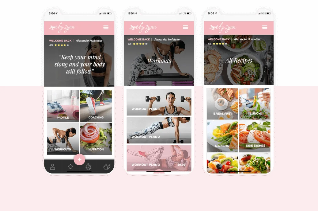 Love By Lynn Web App Screens