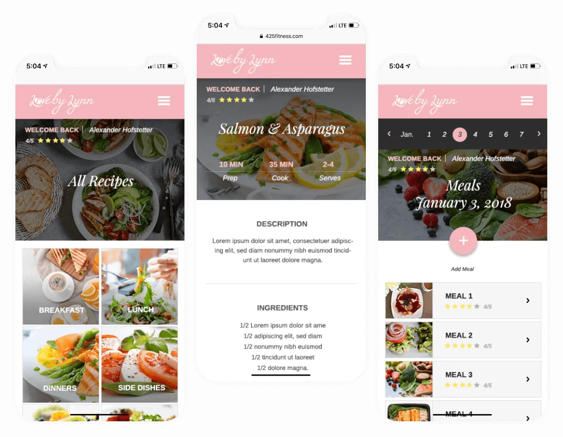 Love By Lynn Web App Screens