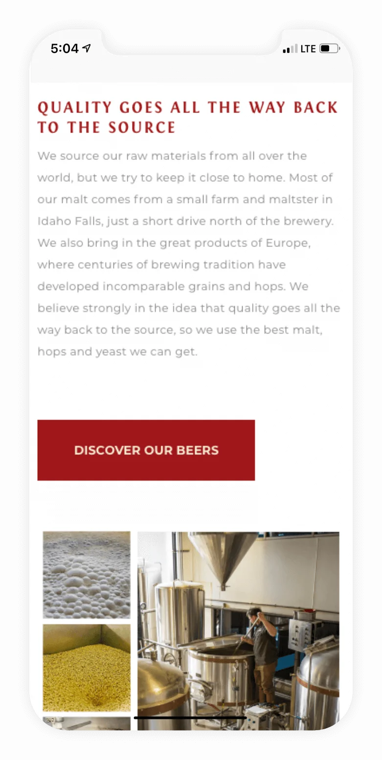 Bonneville Brewery Mobile Webpage