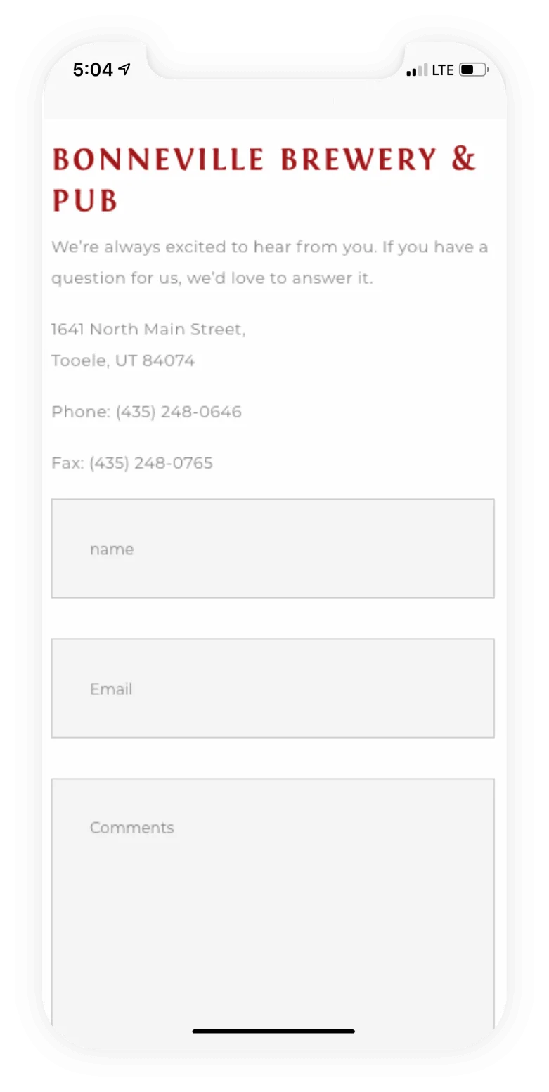 Bonneville Brewery Mobile Webpage
