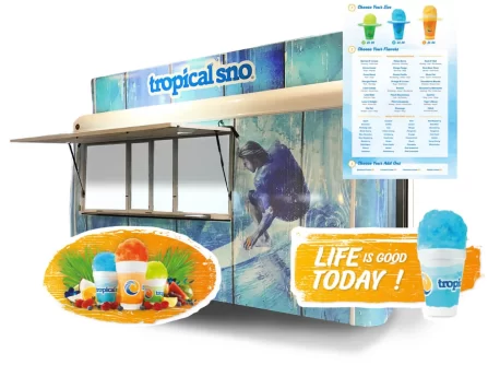 Tropical Sno Vendor Stand With Various Brand Graphics
