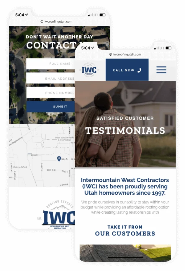 IWC Roofing Mobile Webpages