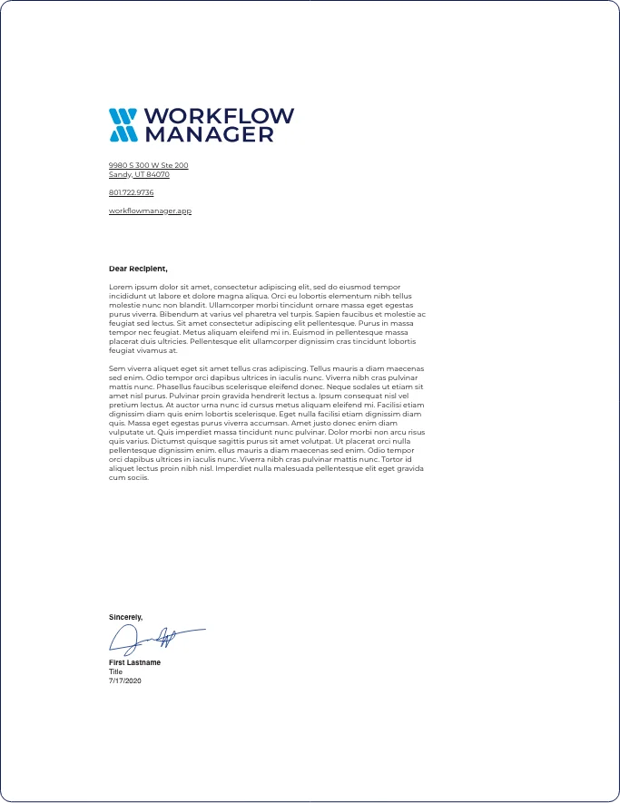 Workflow Manager Letterhead