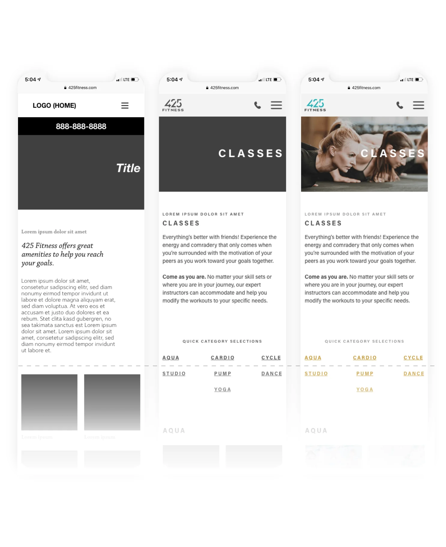 425 Fitness Mobile Webpages