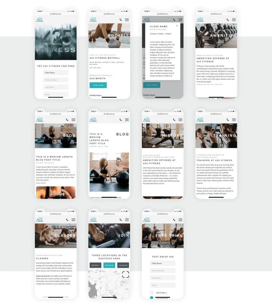 425 Fitness Mobile Webpages