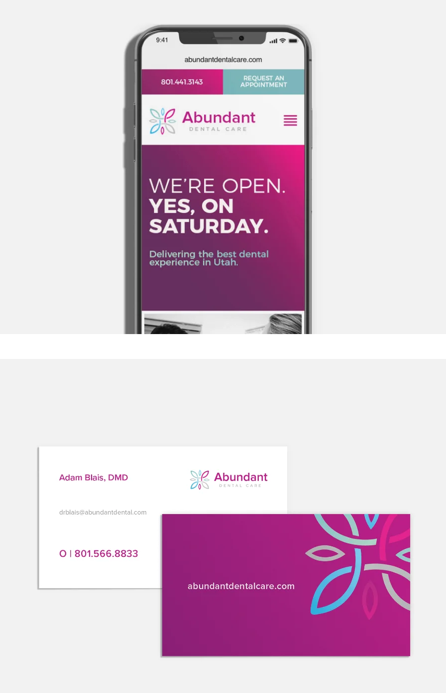 Abundant Dental Care Mobile Webpage Design And Business Cards Design