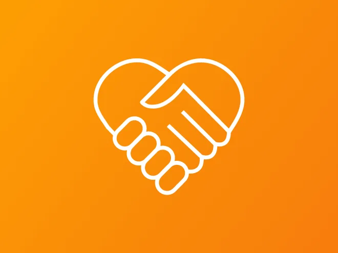 Auric Echo Iconography Hands Shaking In The Shape Of A Heart With Orange Background