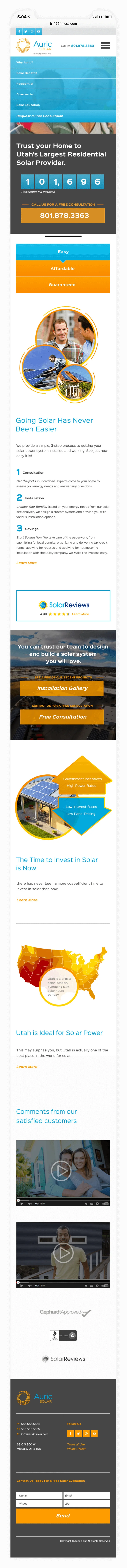 Auric Solar Mobile Webpage