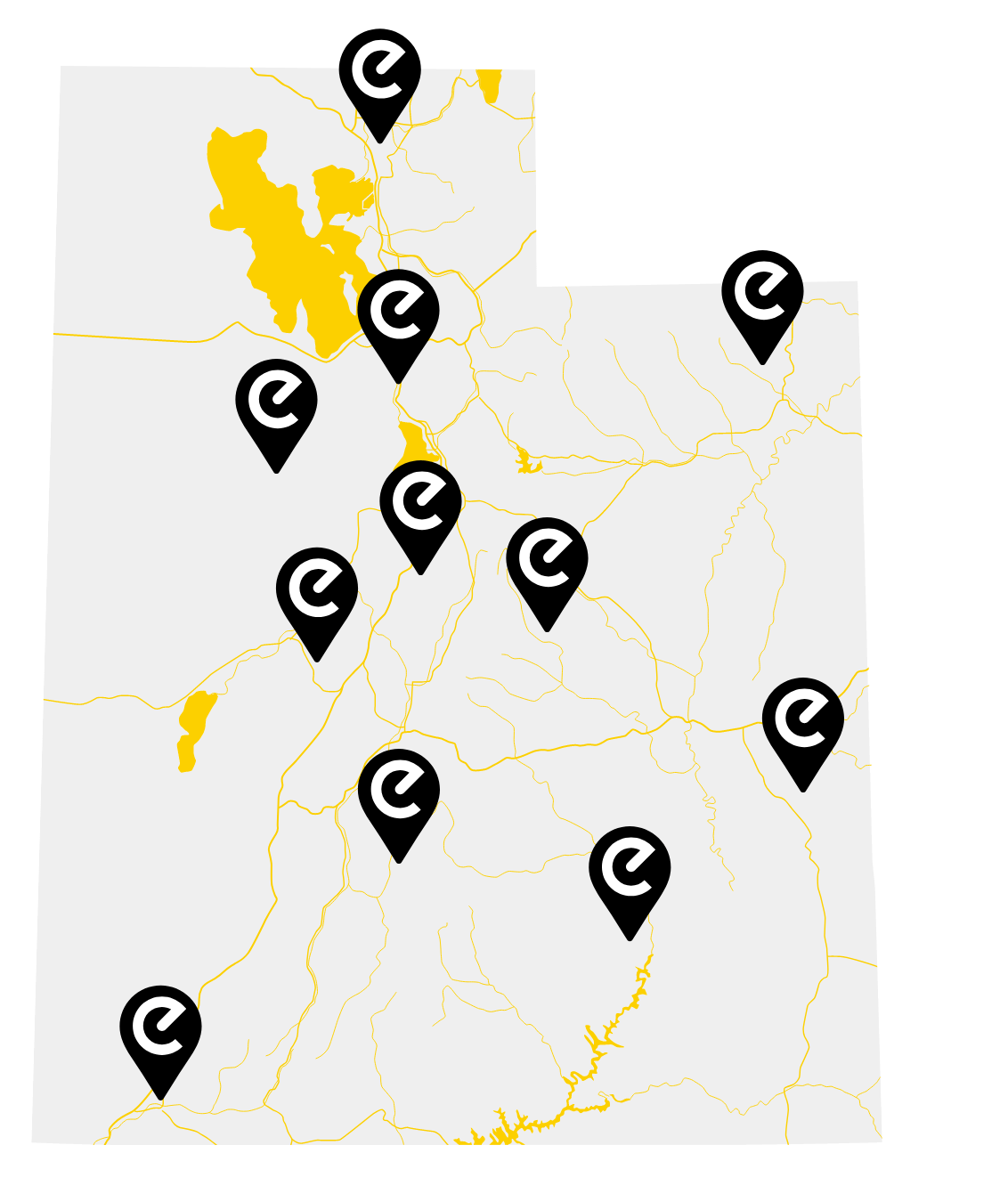 Map with Epic logo location pins dispersed throughout