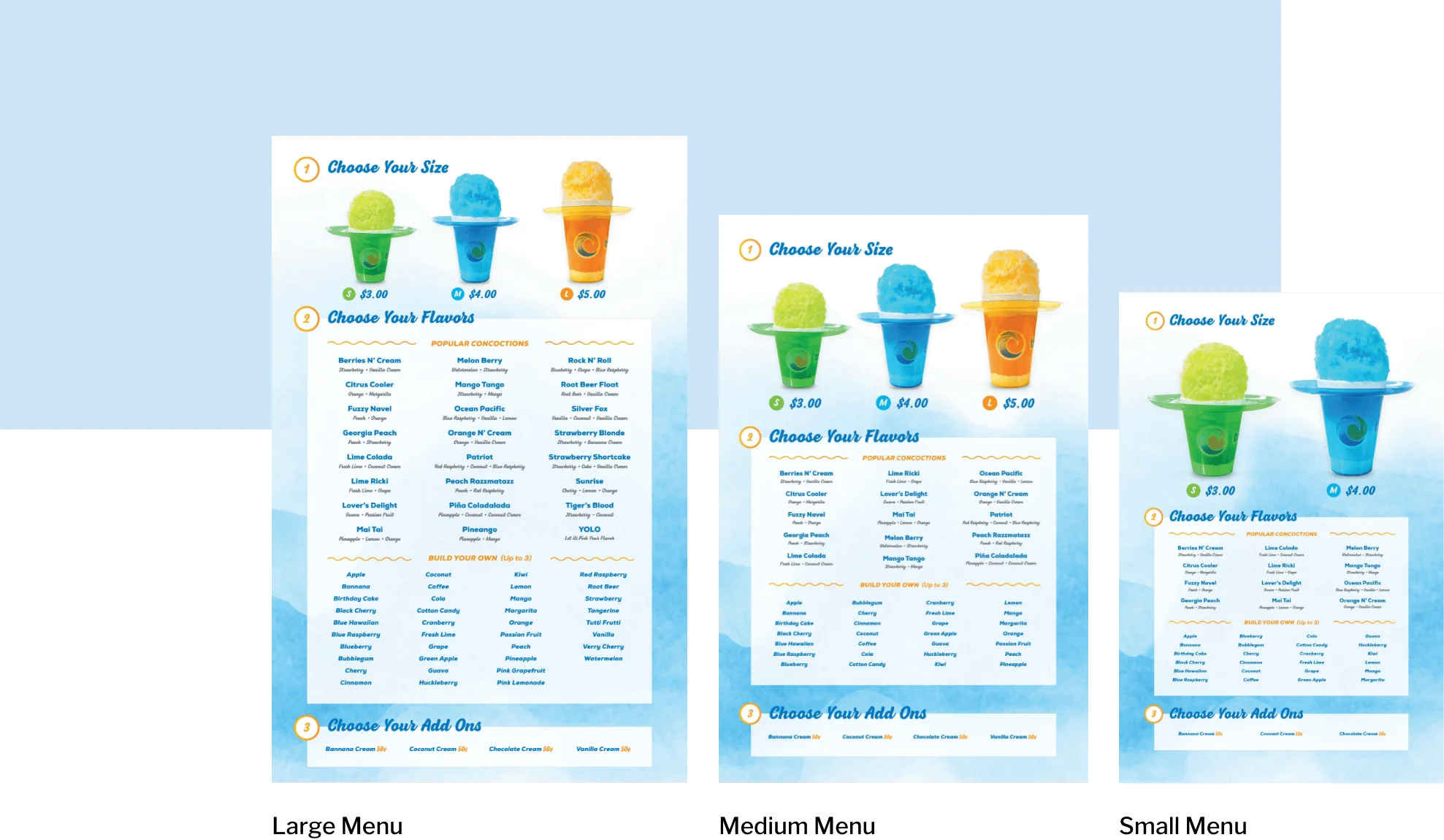 Tropical Sno Menus