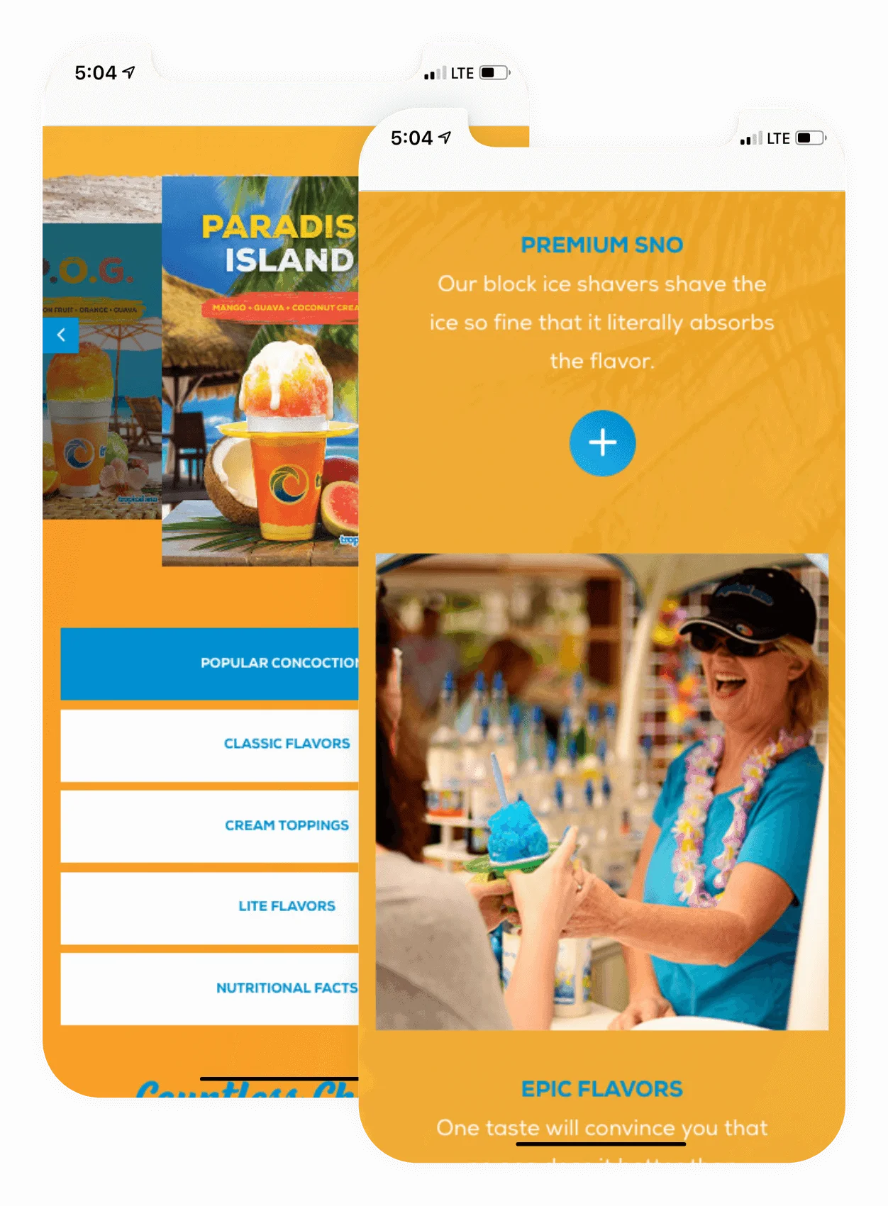 Tropical Sno Webpage Mobile Screens