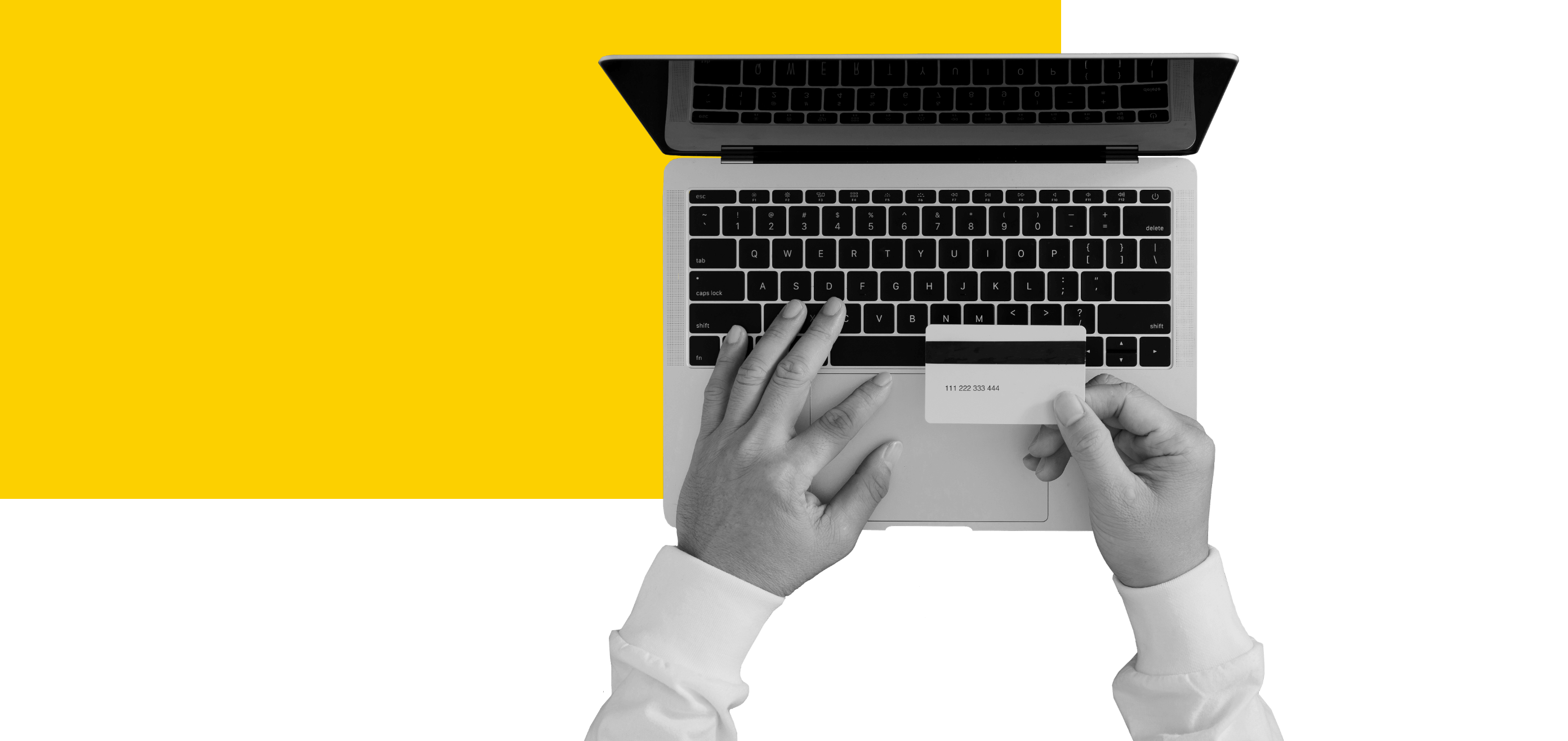 Person entering card information into lap top