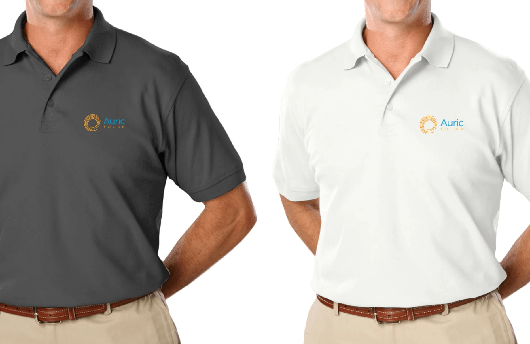 Men Wearing Polo Shirts With Auric Solar Logos