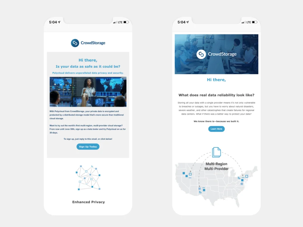 CrowdStorage Mobile Webpages