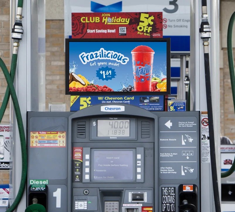 Frazil Ad at a gas station