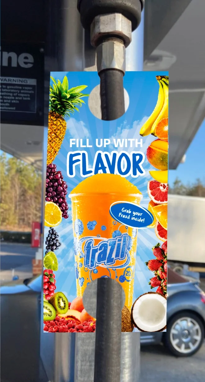 Fill up with flavor gas station ad