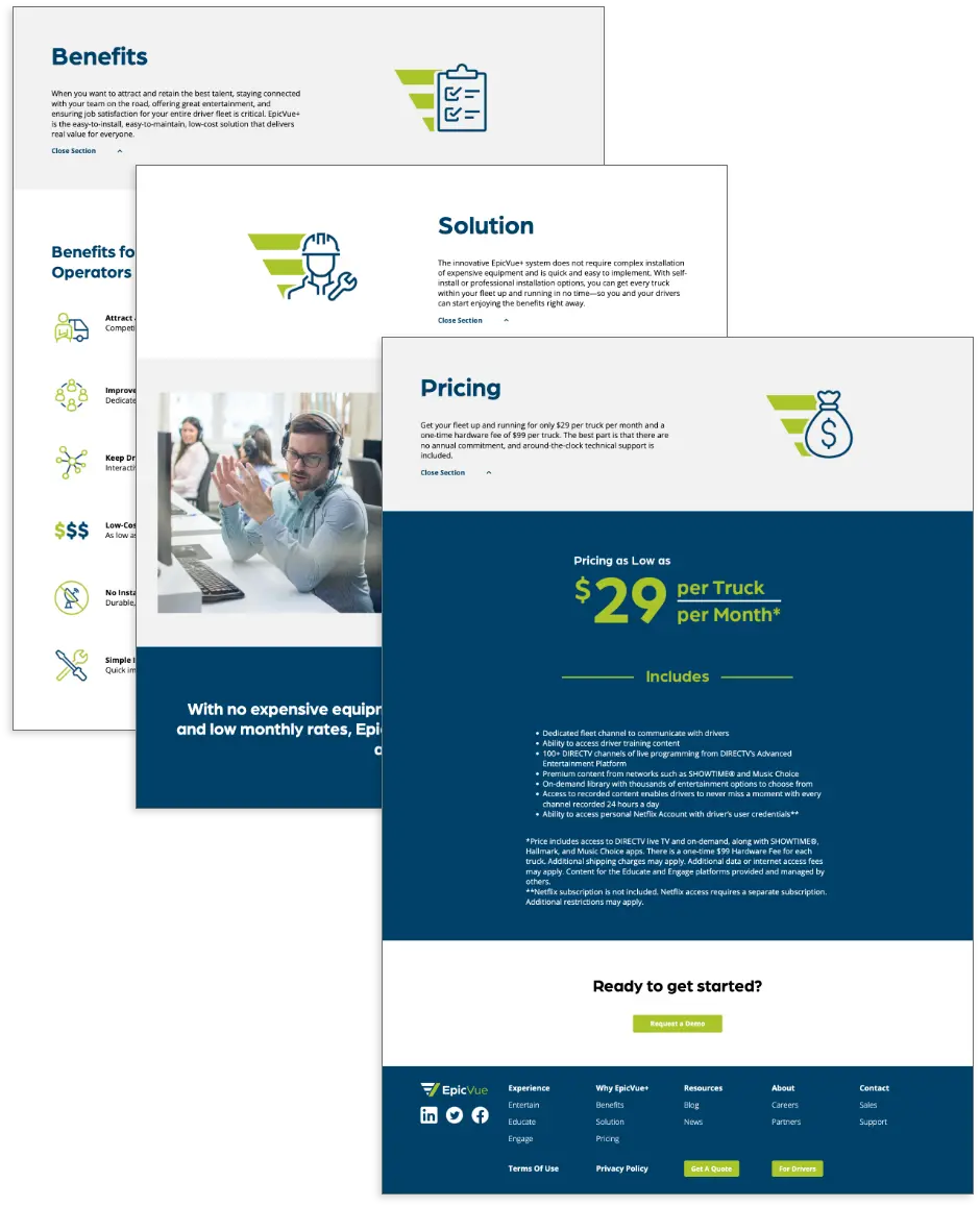 EpicVue Website Pages